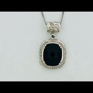 Natural Black Onyx with Natural Diamond Pendant